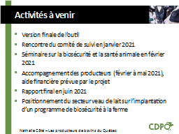  Activités à venir